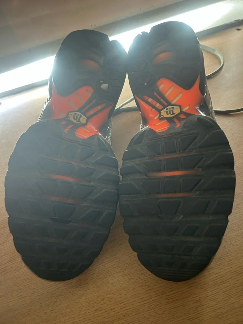 Nike Kids Gray Mesh Athletic Shoes with Orange Highlights